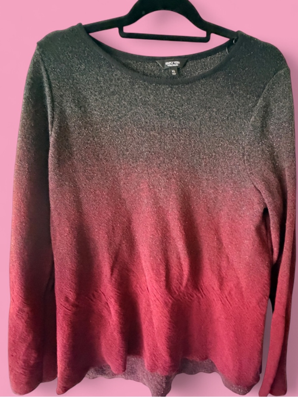 Simply Vera Vera Wang Ombre Crewneck Sweater - Red and Black